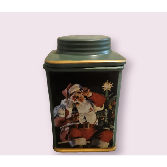 Vintage Coca-Cola Stoneware Christmas Santa Green Ceramic Jar w/lid - Picture 3 of 12